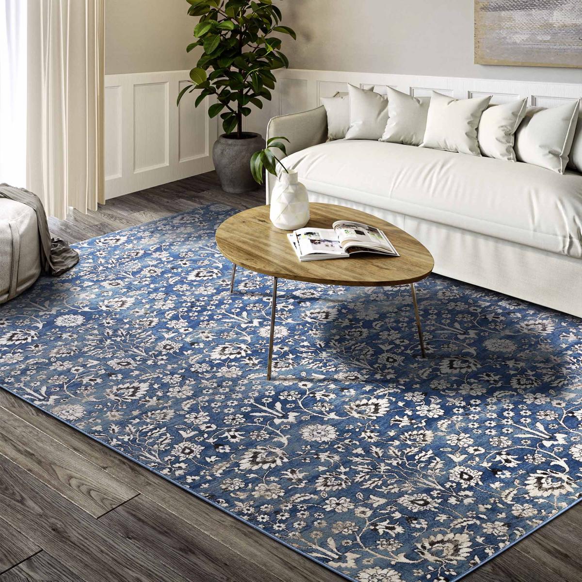 Tapis salon ERNEST Oriental bleu, crème, UN AMOUR DE TAPIS
