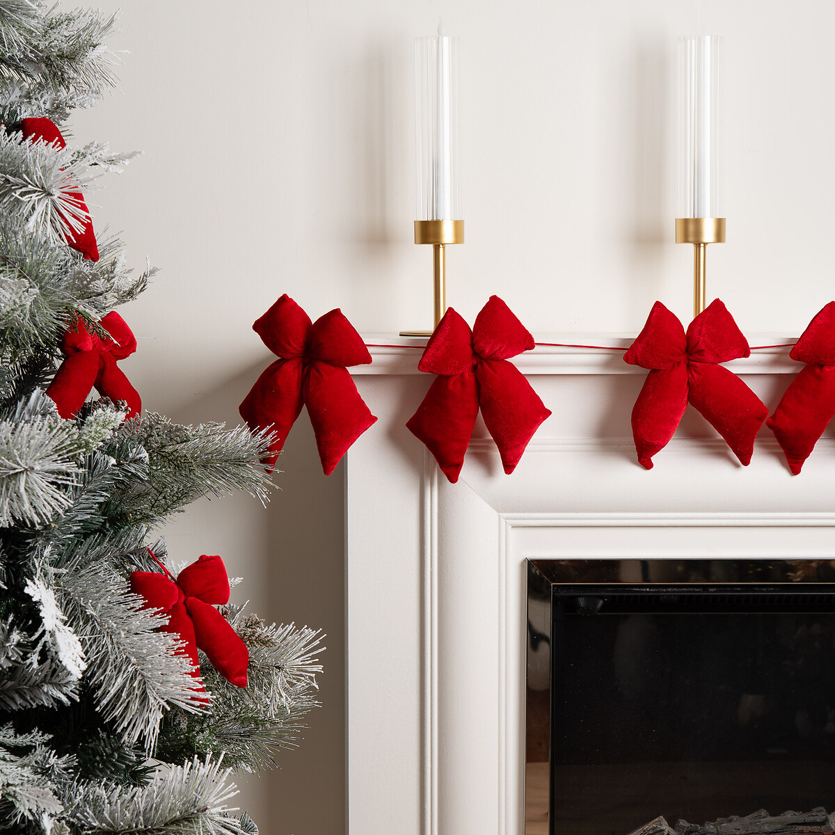 130cm Red Velvet Padded Bow Garland red, SO'HOME