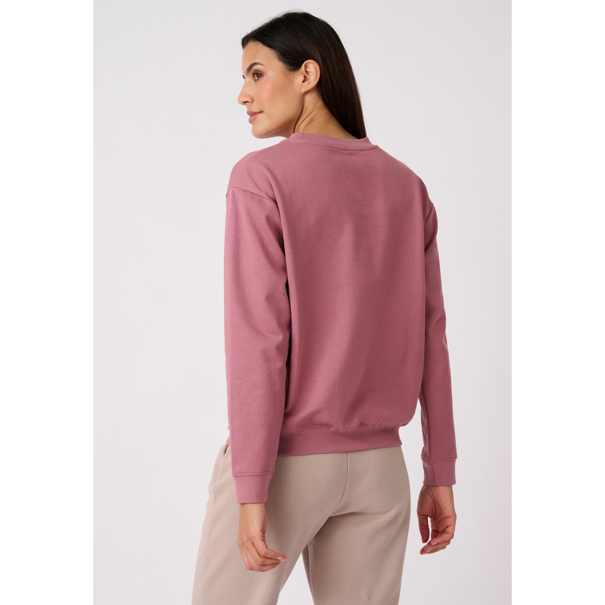 Sweat-shirt en molleton vieux rose, DAMART