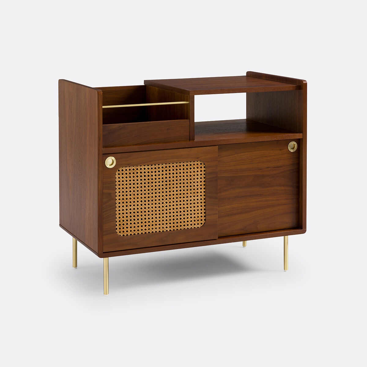 Mueble para vinilos de chapa de nogal y mimbre, Redpop nogal, LA REDOUTE INTERIEURS