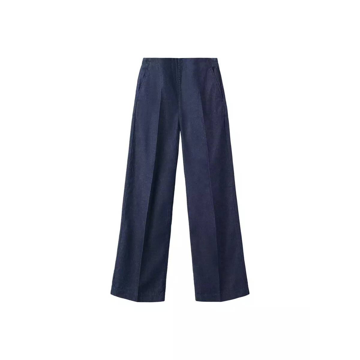 Pantalon en denim taille haute bleu, MANGO
