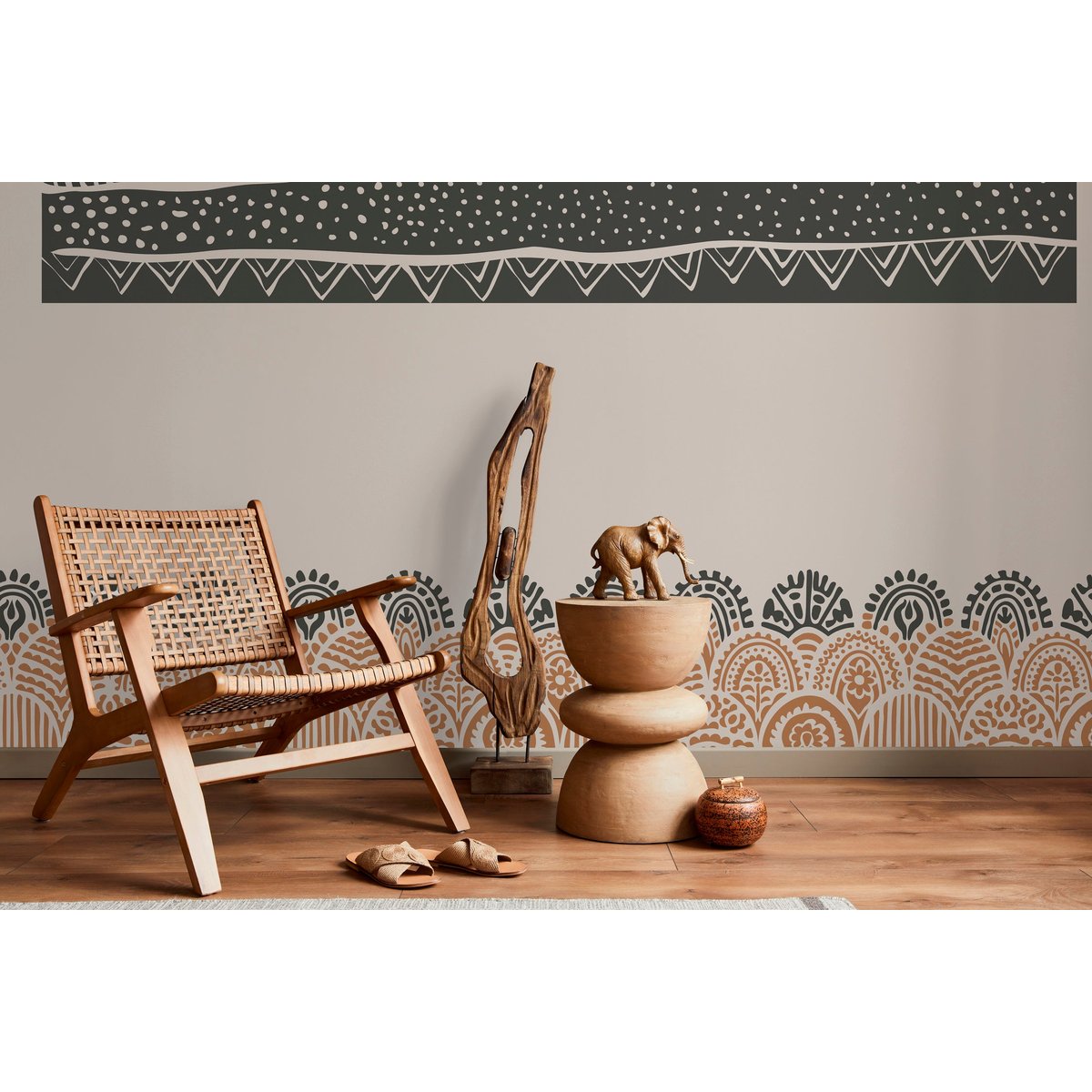 Papier peint panoramique Zarafah - ocre et noir, 336 x 280 cm noir, LE PAPIERS DE NINON