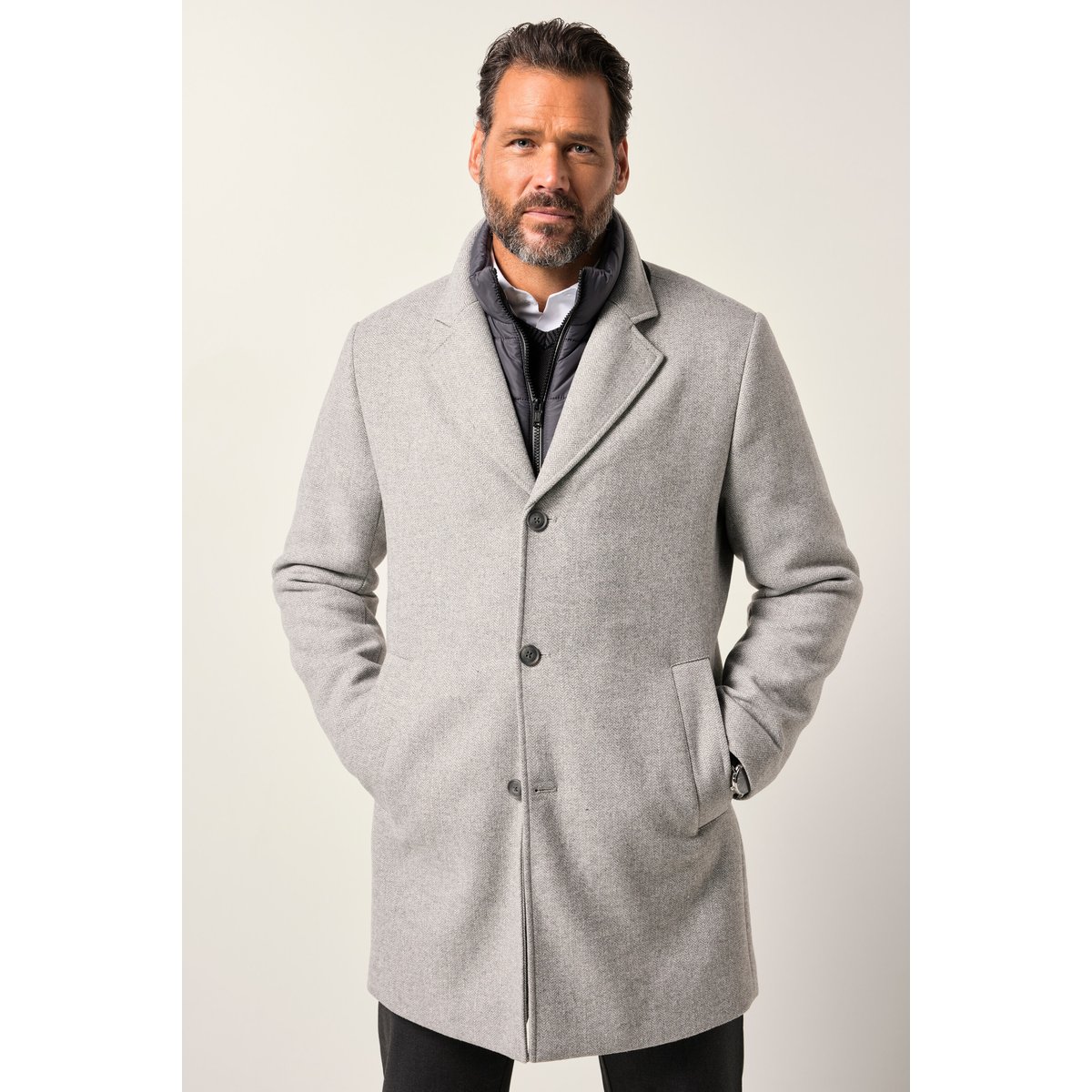 Manteau en laine mélangée gris cendré, JP1880