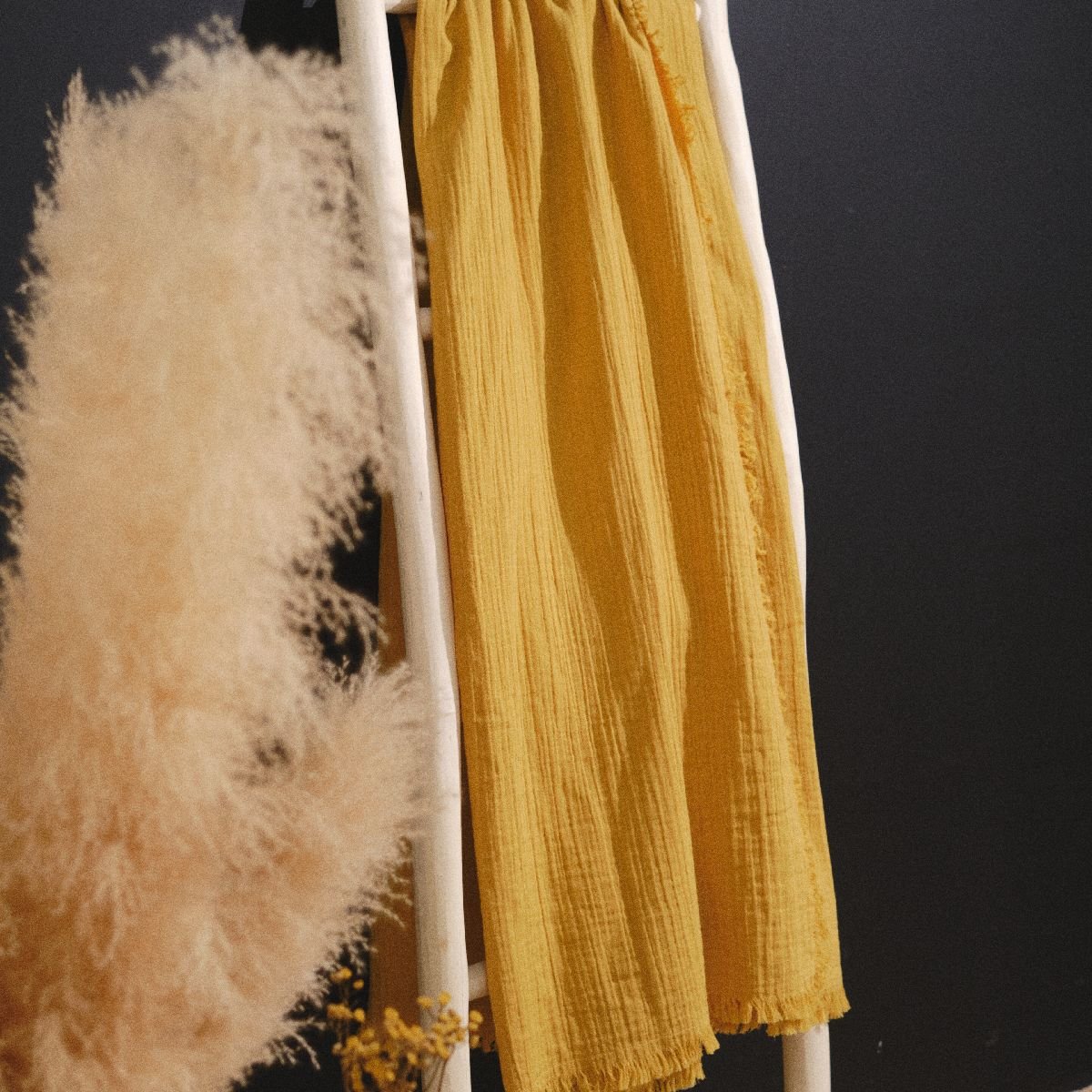 Plaid uni gaze de coton INDIAN FLOWERS jaune, TODAY