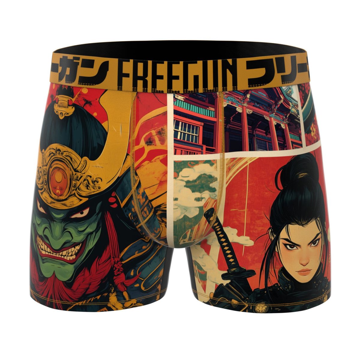 Lot De 3 Boxers Manga Estampe rouge/orange/jaune/beige/bleu, FREEGUN