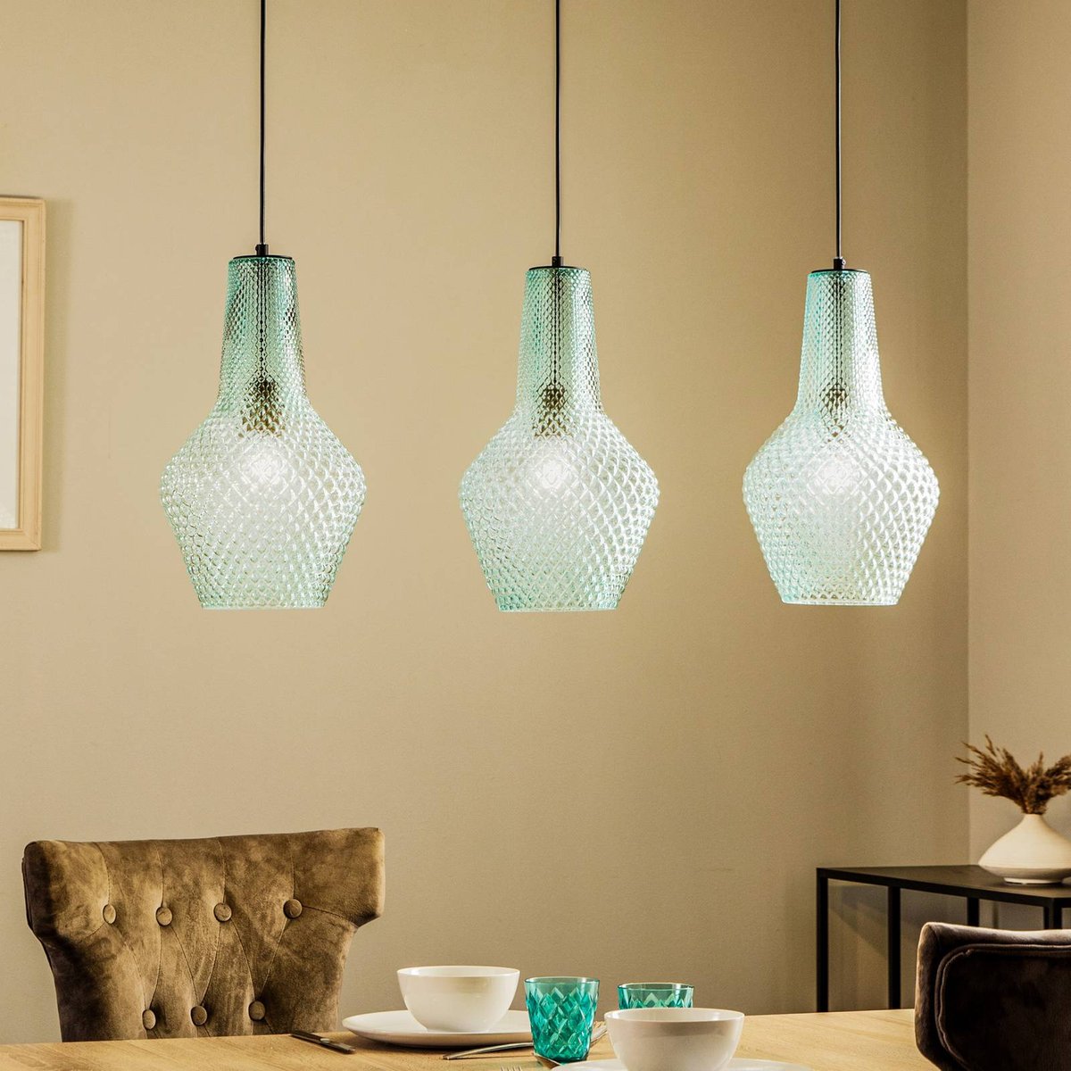 Suspension en verre vintage, Drakar bleu clair, noir, LINDBY