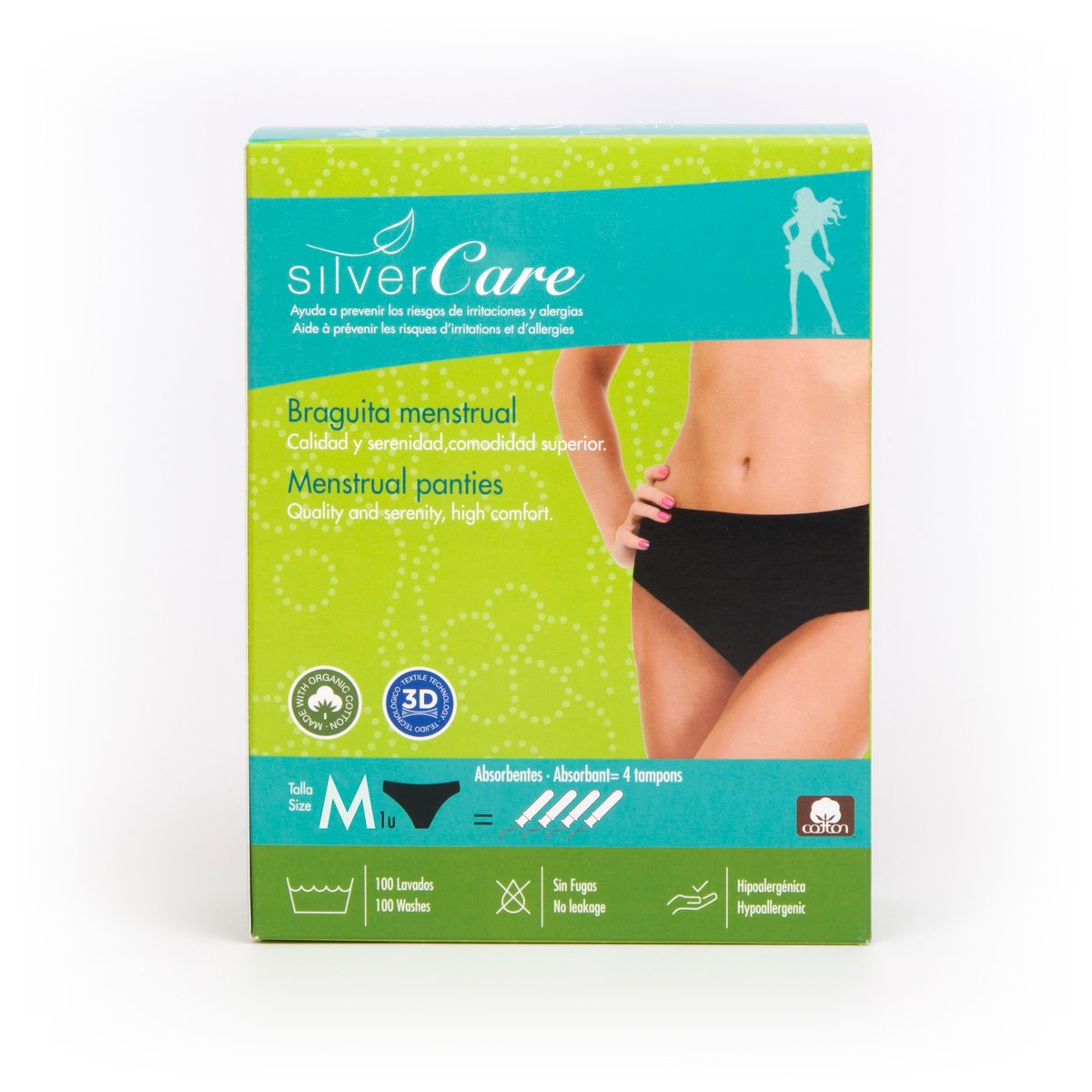 Culotte menstruelle Taille M noir, SILVERCARE