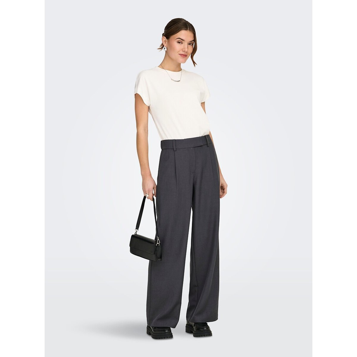 Pantaloni larghi vita alta grigio scuro, ONLY