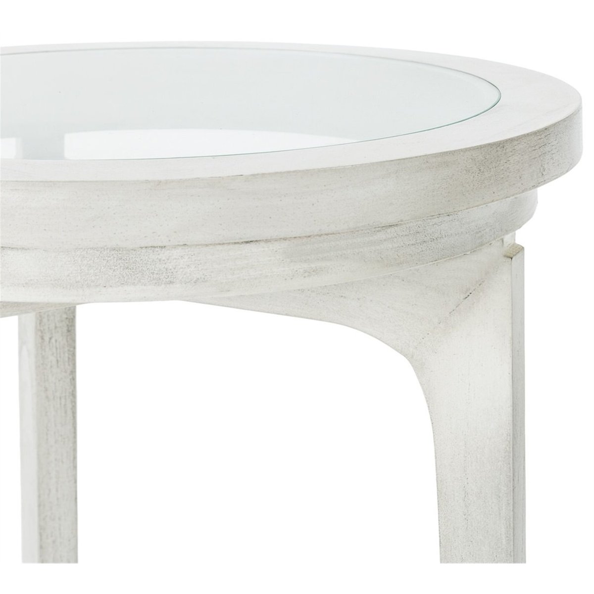 Table d'appoint ronde en bois et verre gris voilé, RECOLLECTION