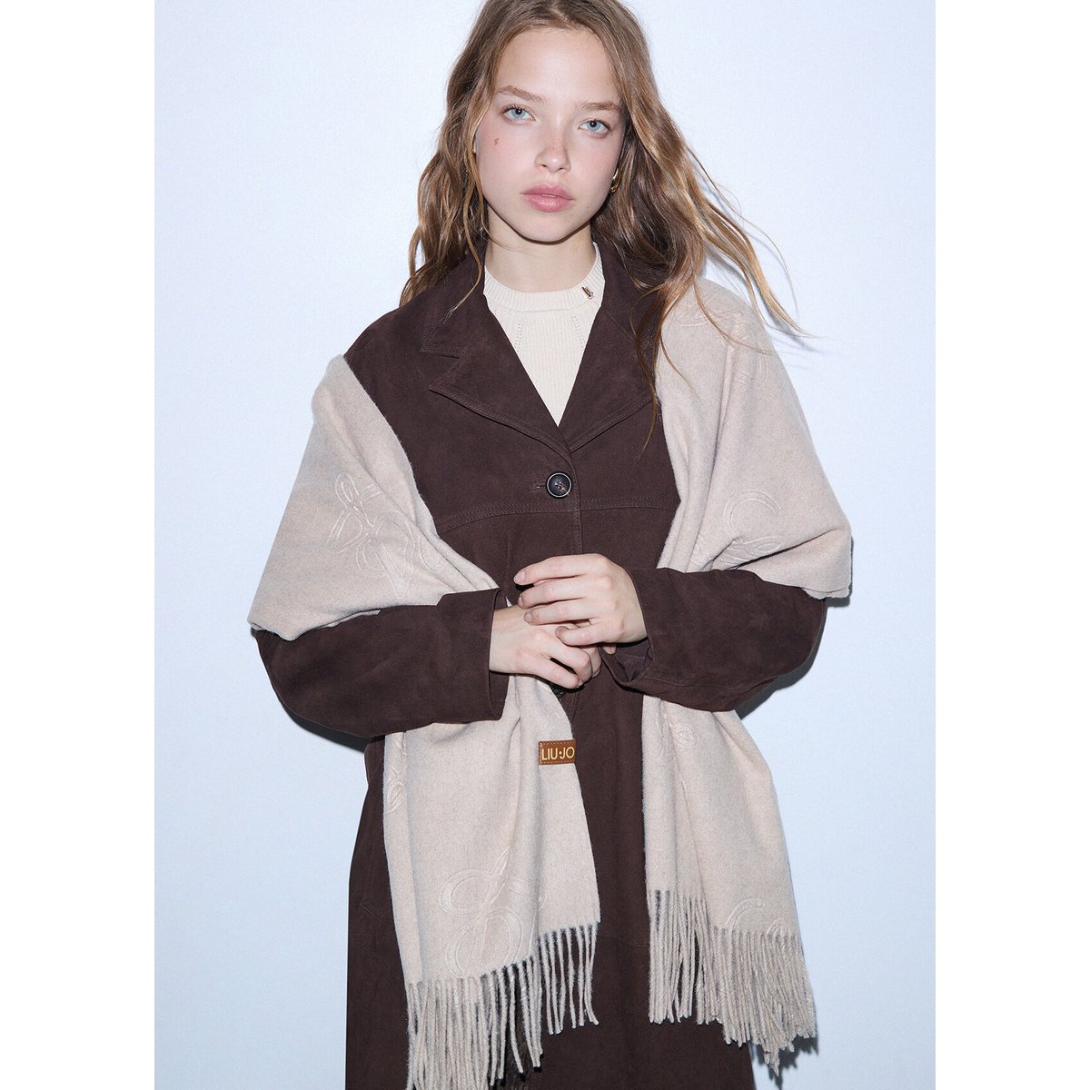 Étole avec logo monogramme camel, LIU JO