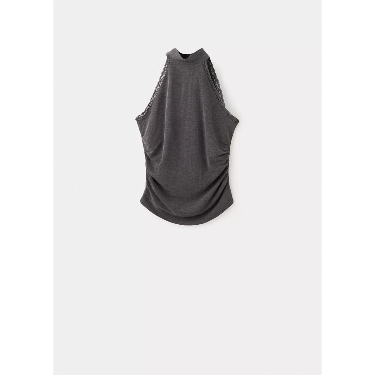 Haut à col montant avec détails en dentelle gris, MANGO