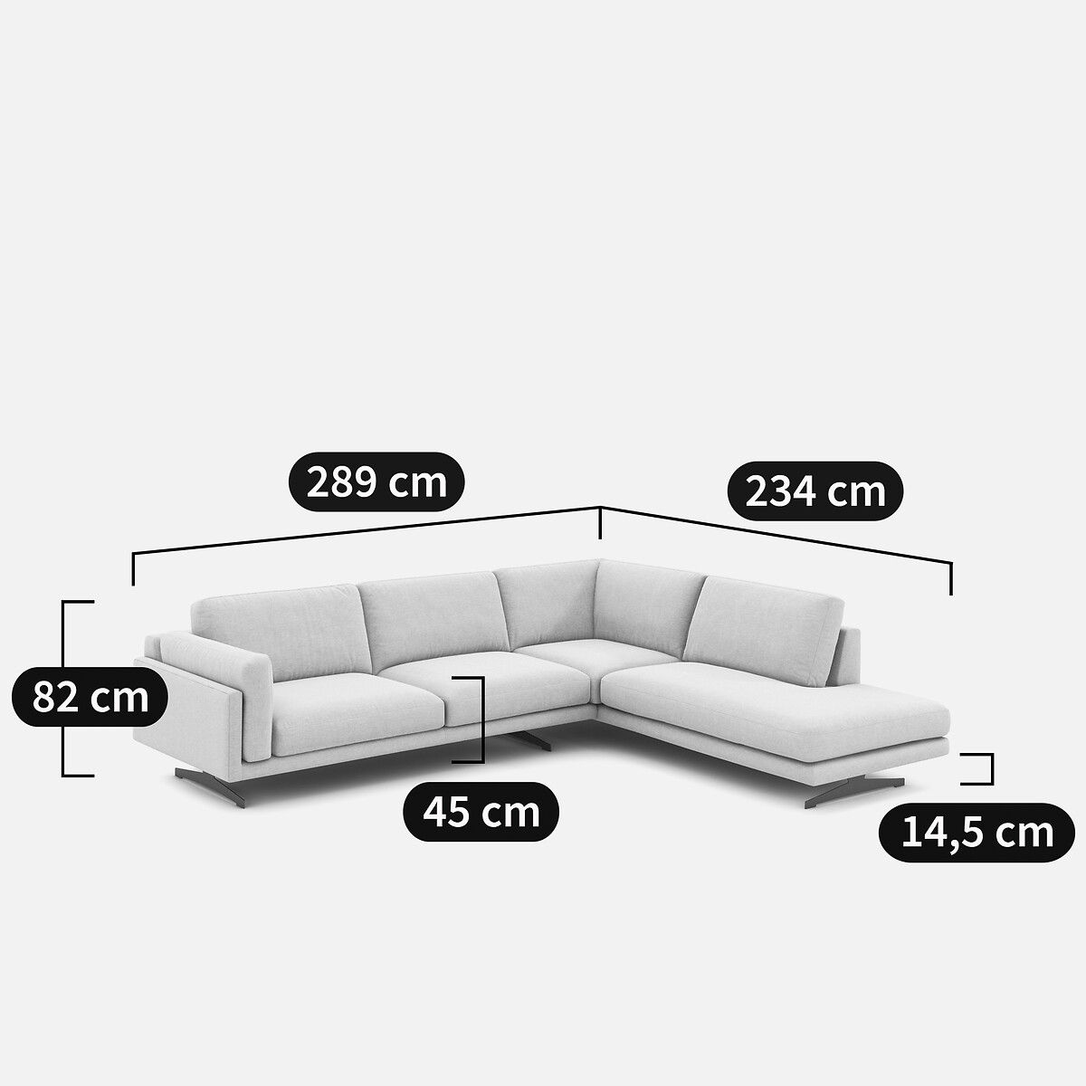 Sofá esquinero con chaise longue de tejido jaspeado, CÉSAR marfil, AM.PM