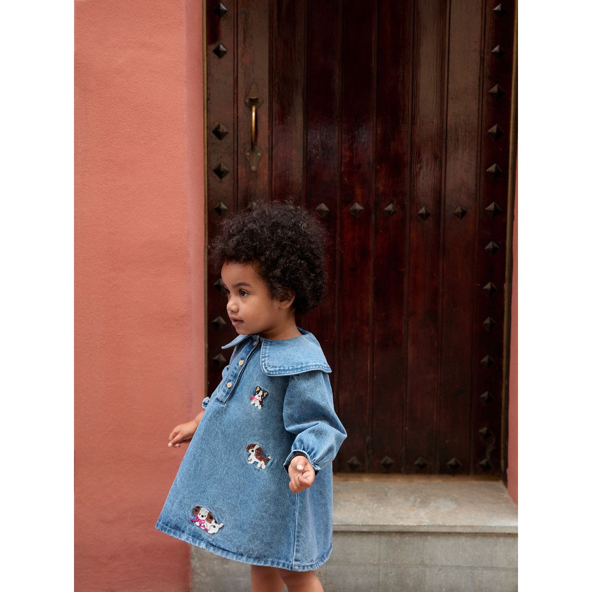 Robe avec col et motif chien brodé jena bleu, NEXT