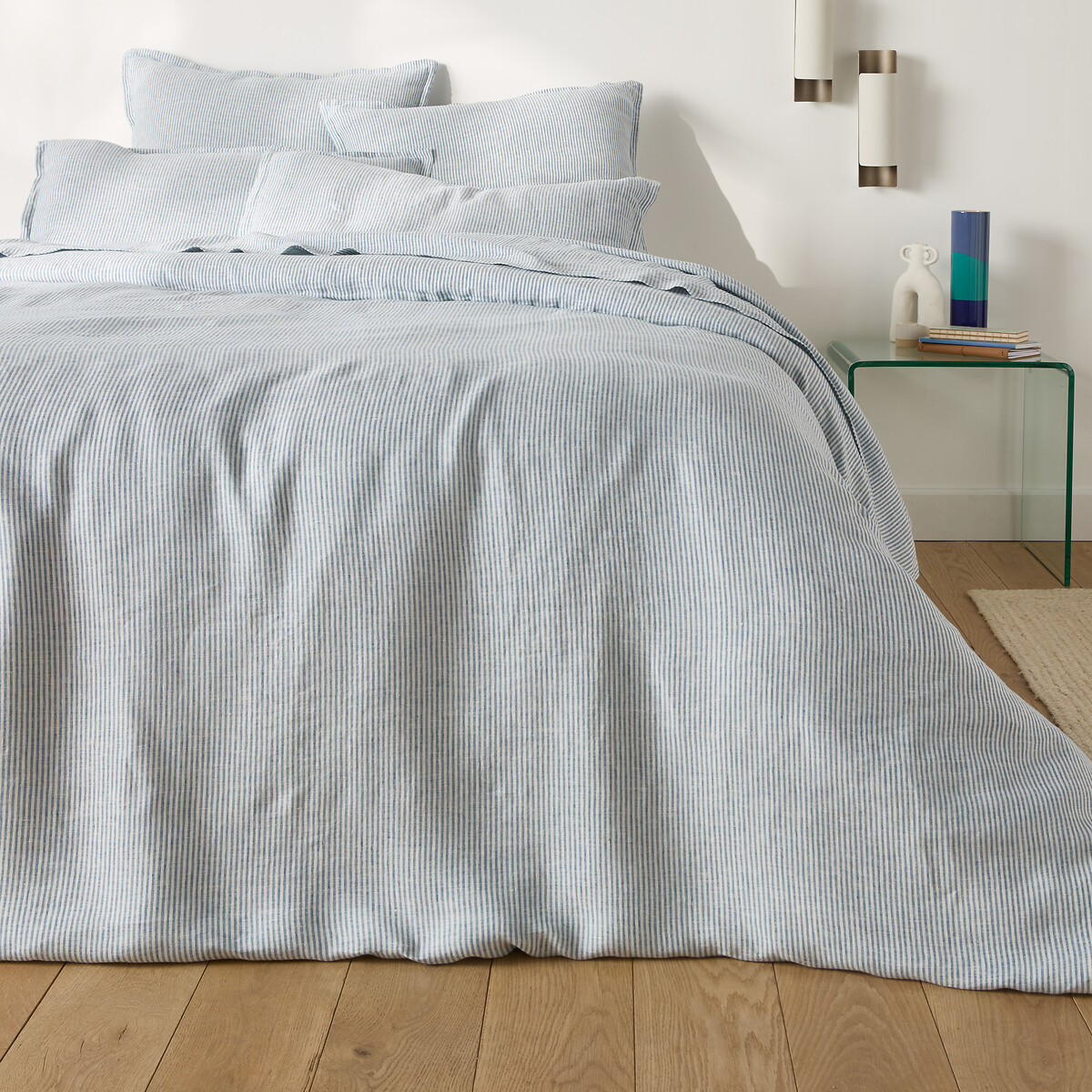 Housse de couette en lin lavé, Limona bleu rayé bleu, LA REDOUTE INTERIEURS
