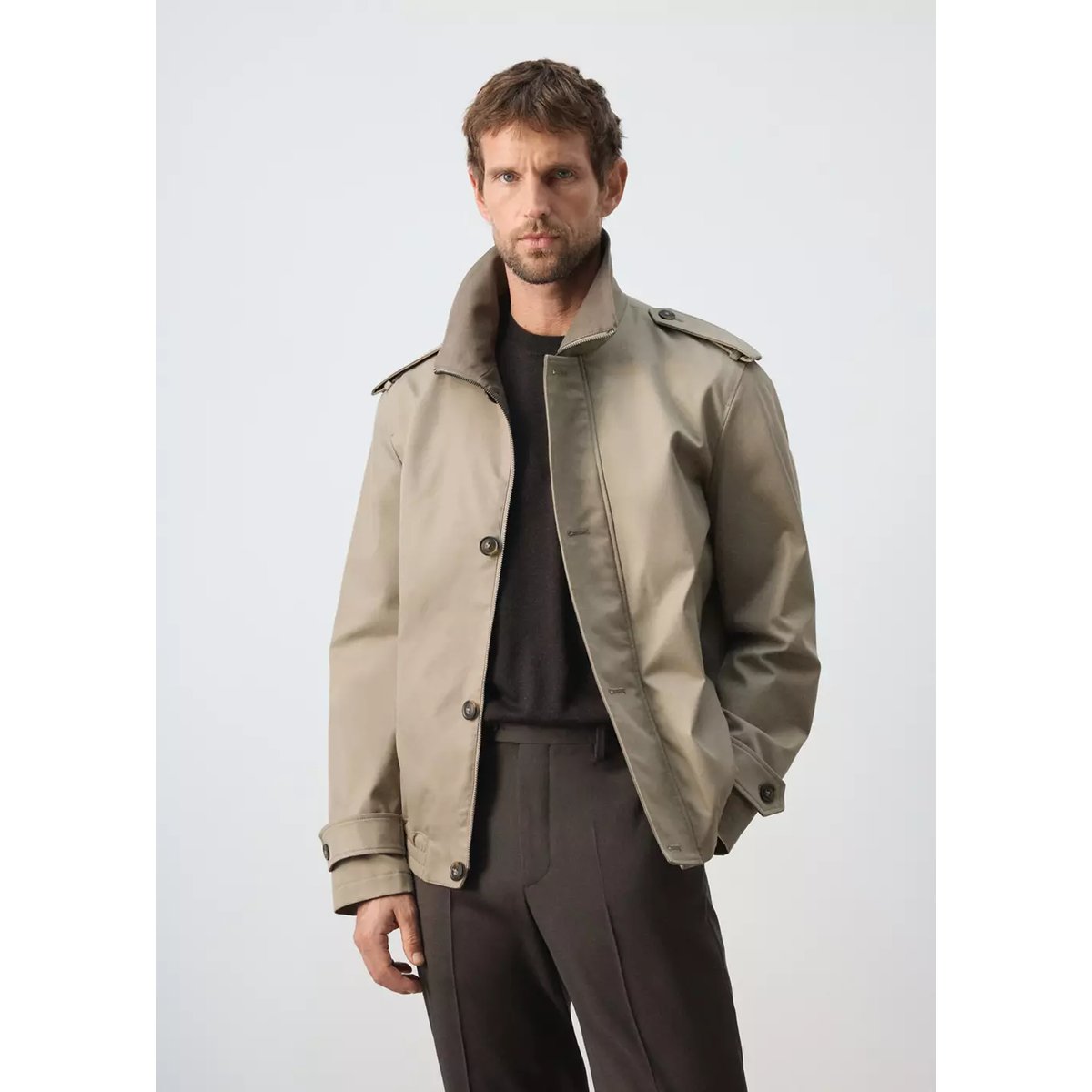 Blouson 100 % coton déperlant marron moyen, MANGO MAN