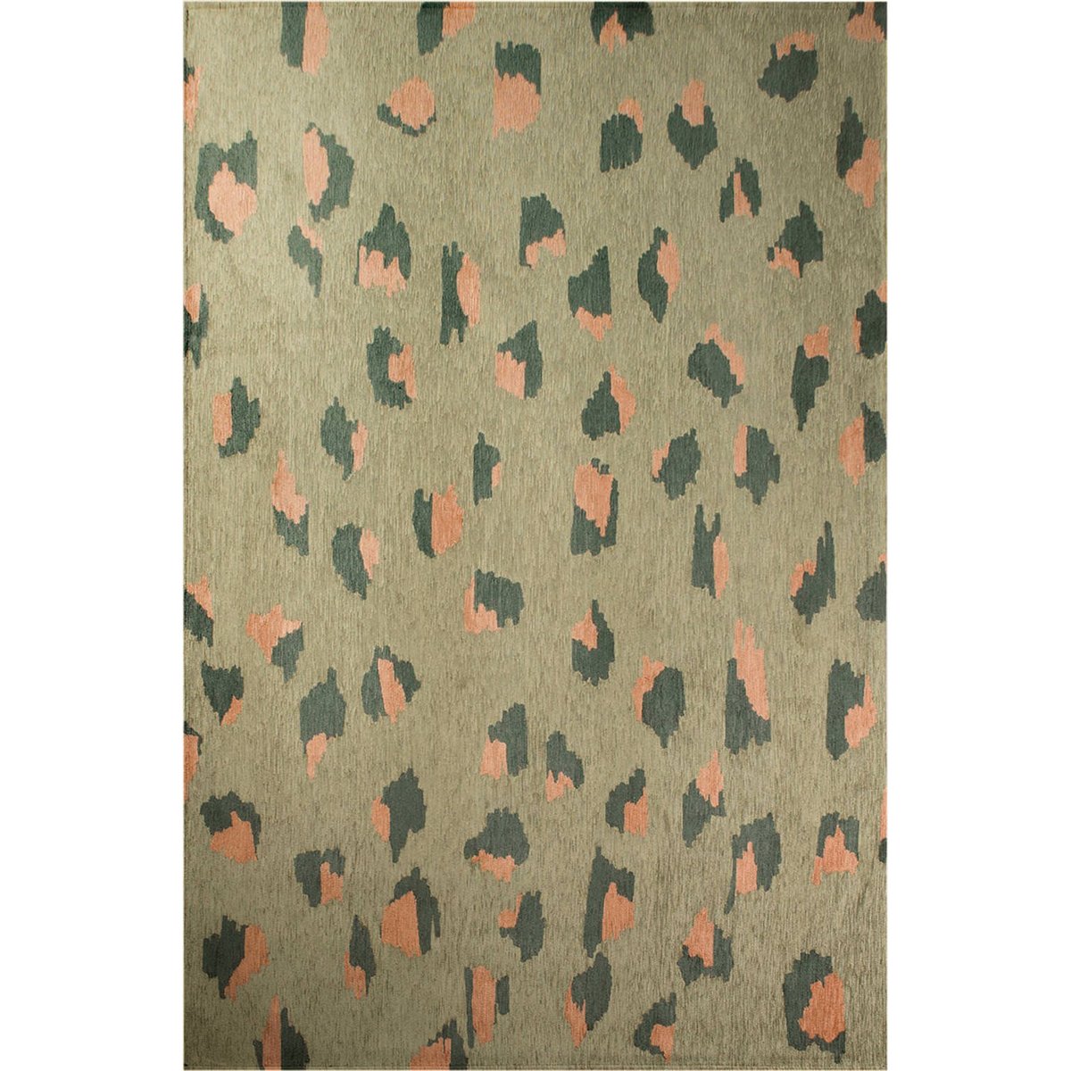 Tapis intérieur extérieur jacquard, LEO vert olive à motif léopard doux, RECOLLECTION