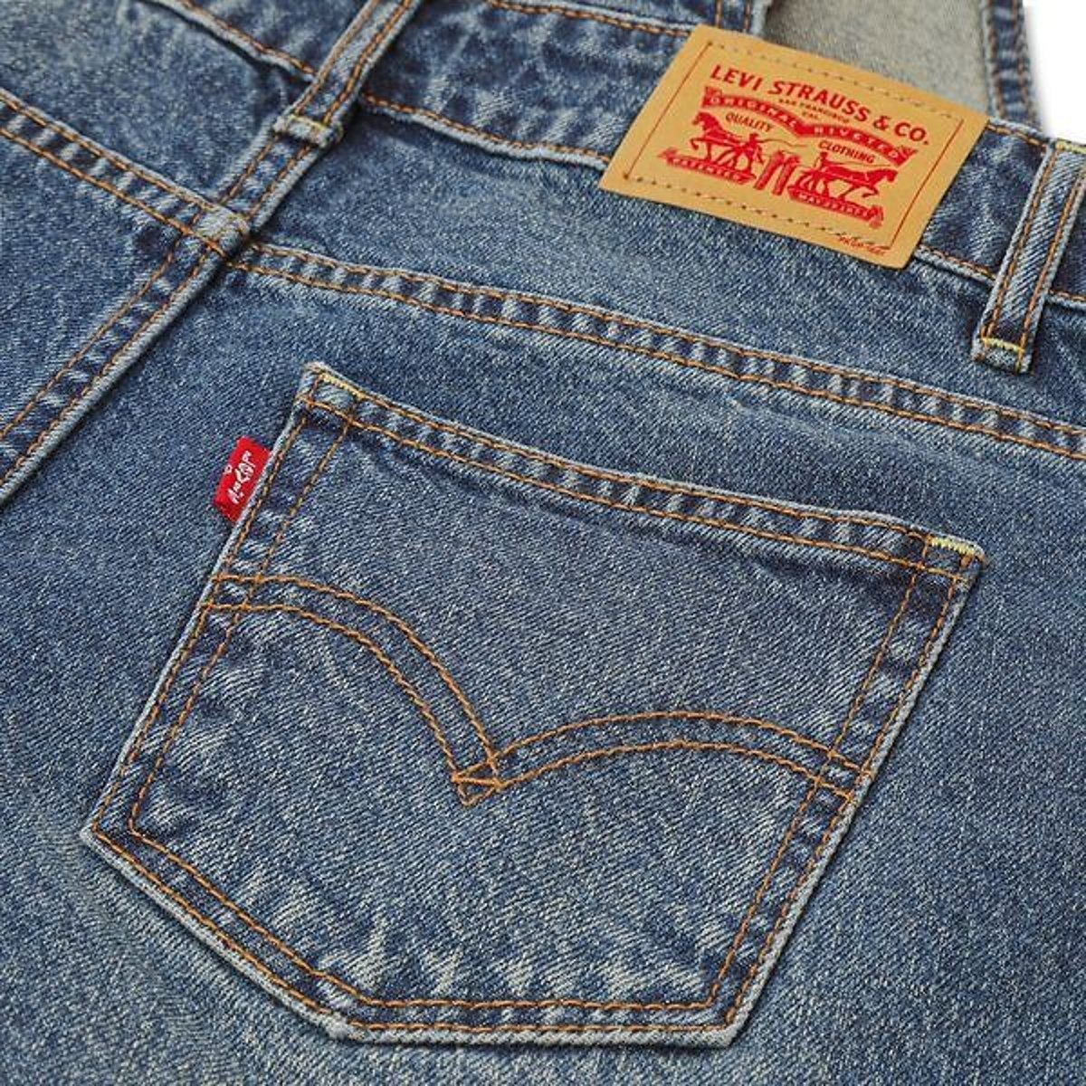 Salopette in denim, bretelle regolabili, gambe larghe blu denim, LEVI'S KIDS