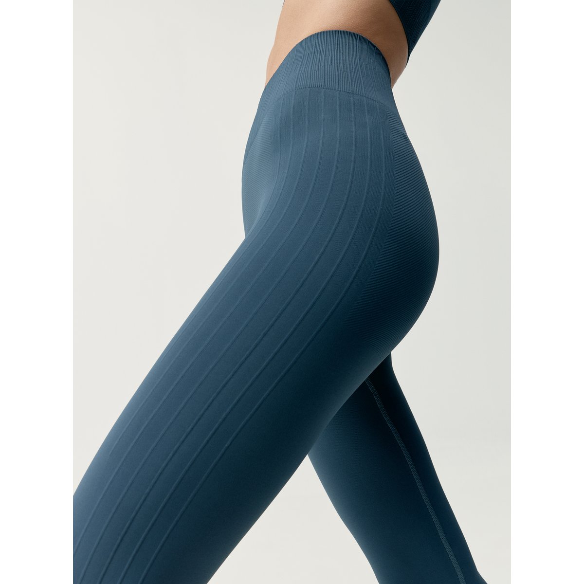 Legging de sport femme Nawal longueur longue taille haute bleu gris tempête, BORN