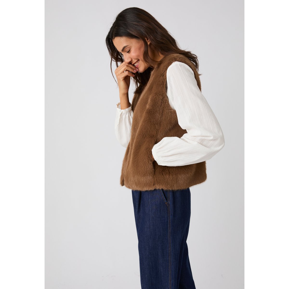 Veste sans manches toucher doux marron, DAMART