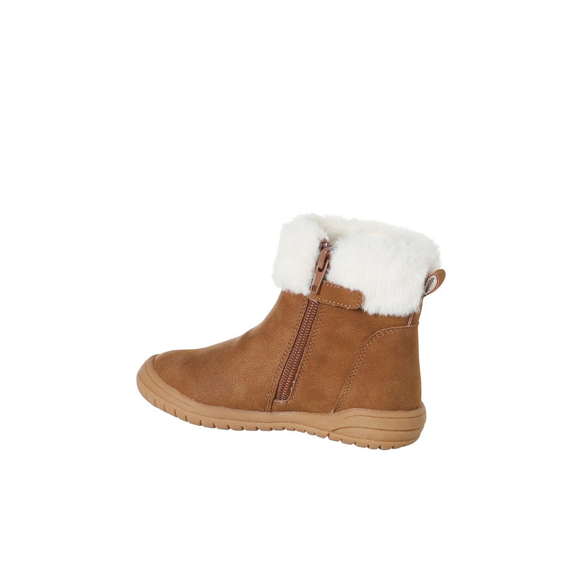 Bottines enfant synthétique fourrées zippées marron, VERTBAUDET