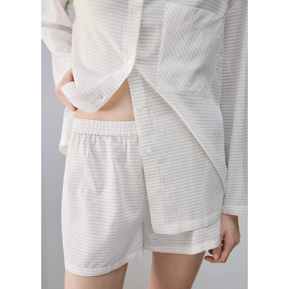 Short de pyjama à rayures blanc, MANGO