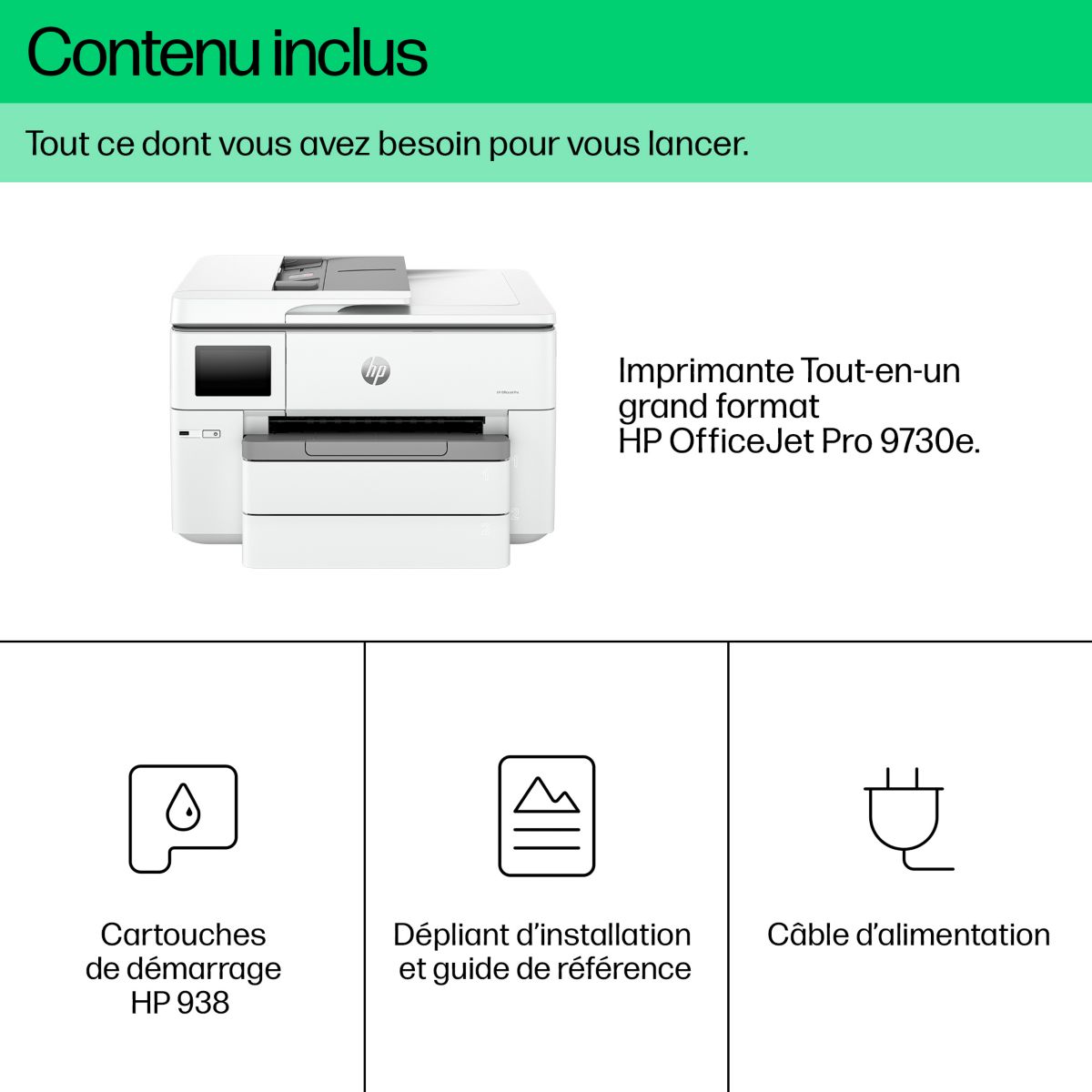 Imprimante jet d'encre OfficeJet Pro 9730e éligible Instant Ink couleur unique, HP