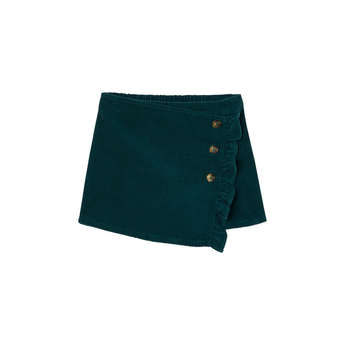 Jupe-short en velours côtelé effet portefeuille vert anglais, VERTBAUDET