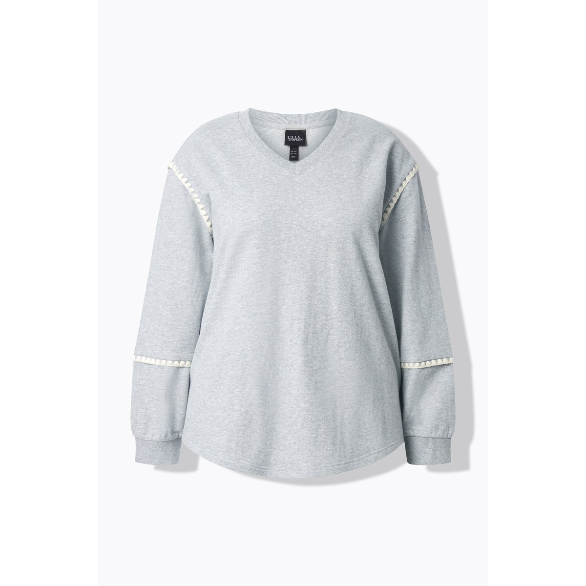 Sweat-shirt oversize à col en V et manches gris clair chiné, ULLA POPKEN