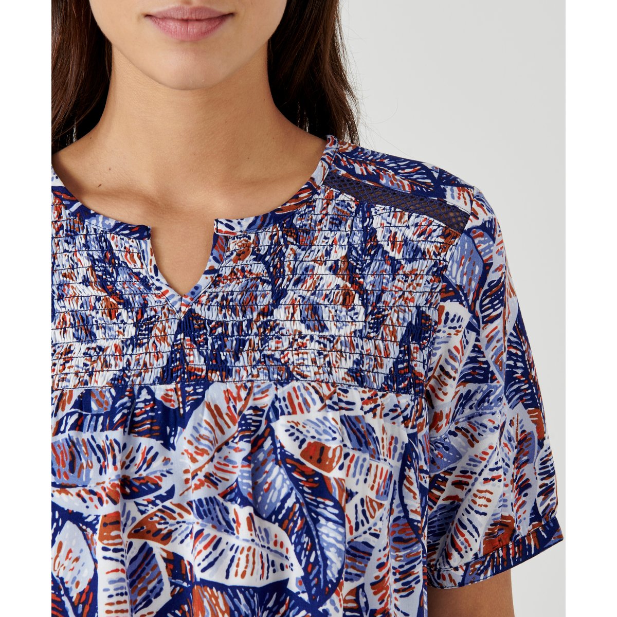 Blouse imprimée blousante bleu feuillage, DAMART