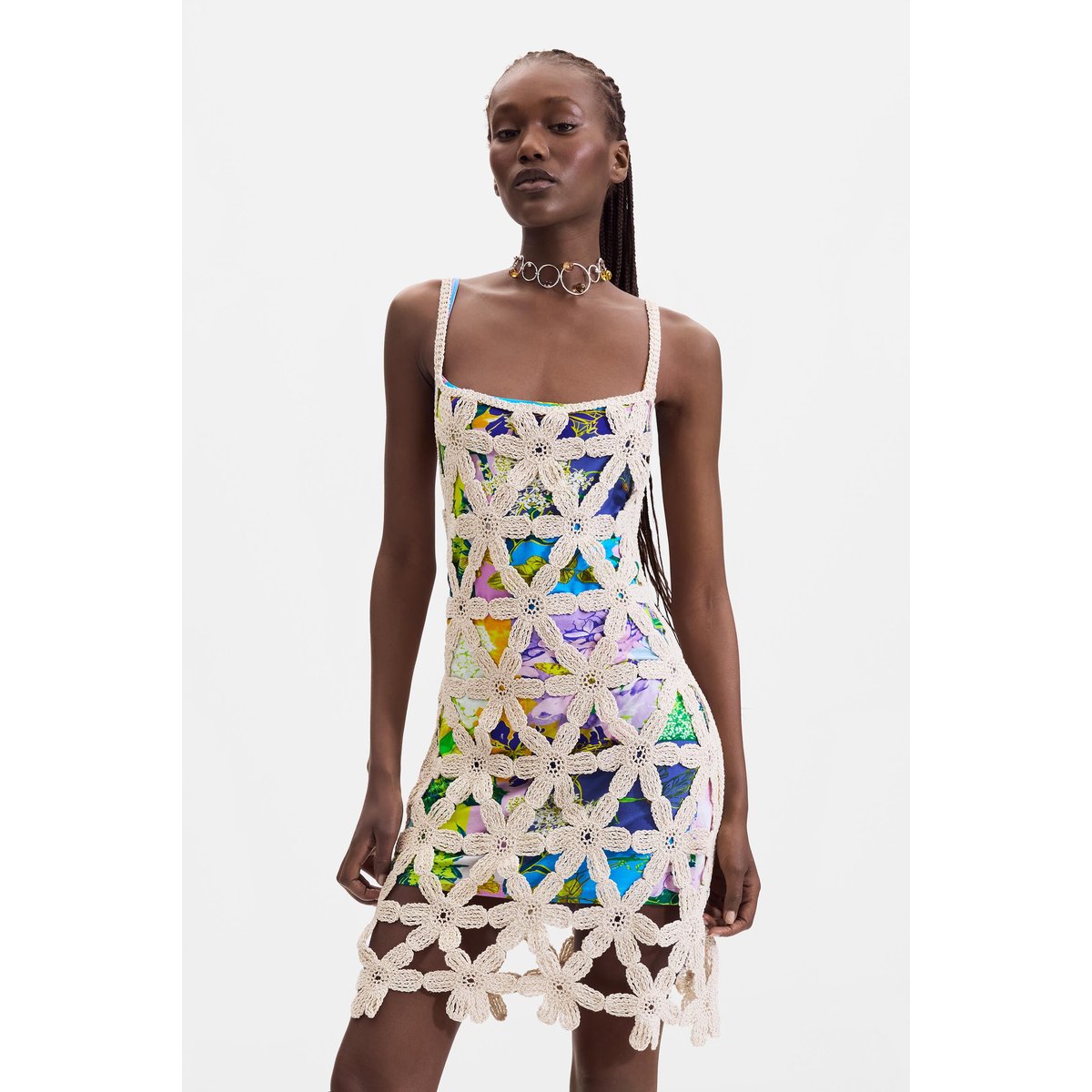Robe crochet blanche beige, DESIGUAL