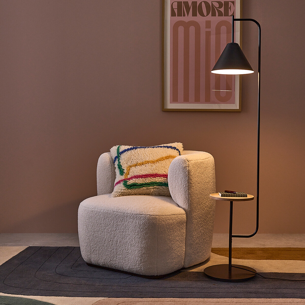 Lampadaire avec tablette métal fer et chêne, Mugli noir, LA REDOUTE INTERIEURS