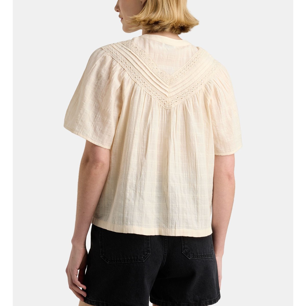 Top cascavel brodé en dobby de coton bio écru, GALERIES LAFAYETTE