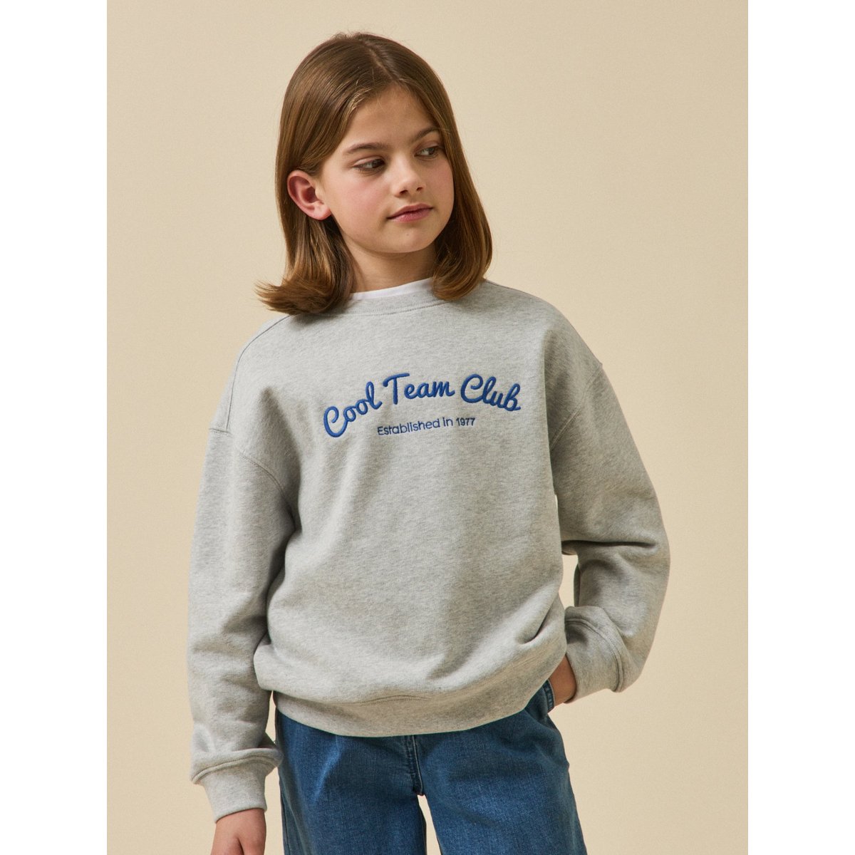 Sweat brodé - Collection JUNIOR gris chine, CYRILLUS