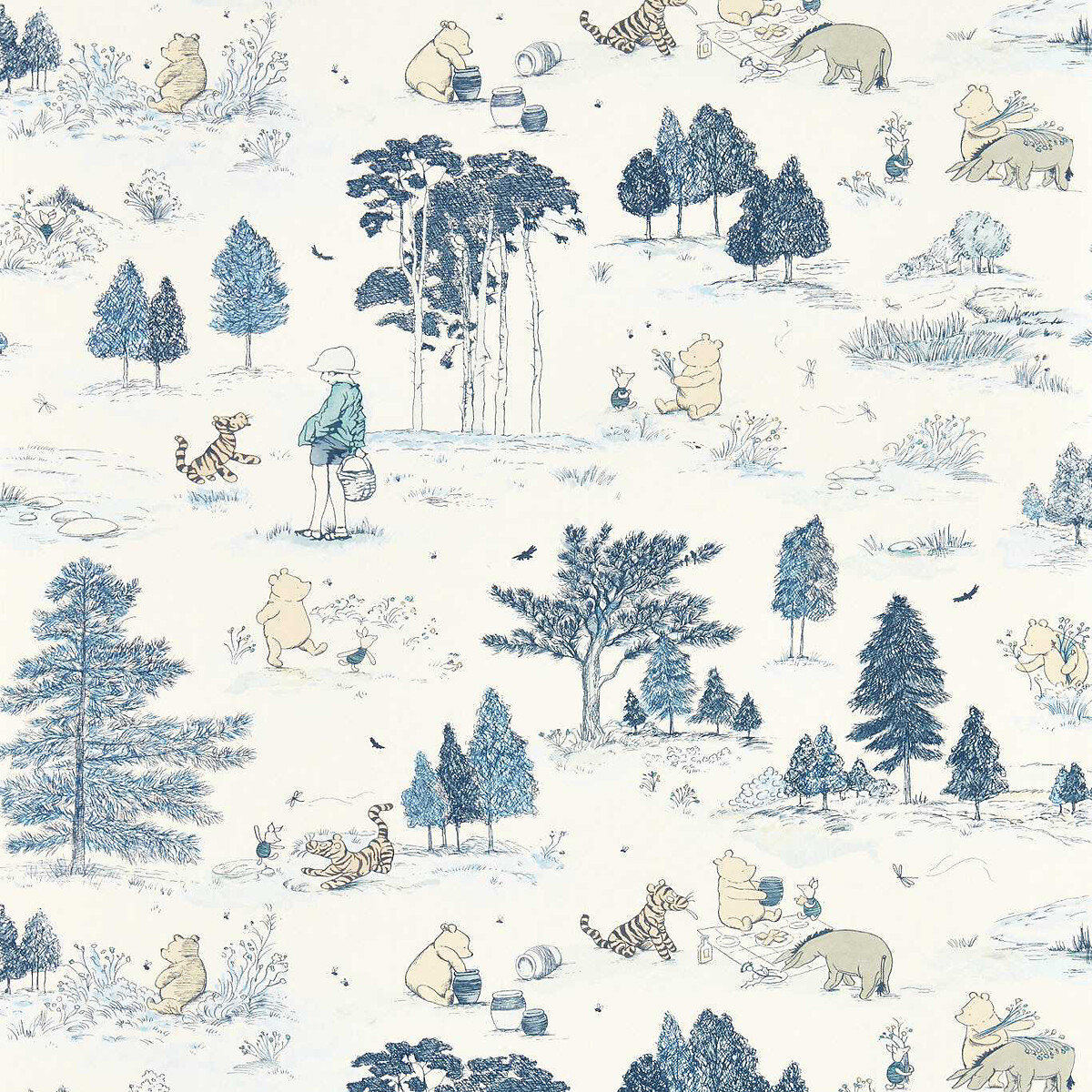 Winnie The Pooh Bonbon Blue Wallpaper cream, SANDERSON X DISNEY