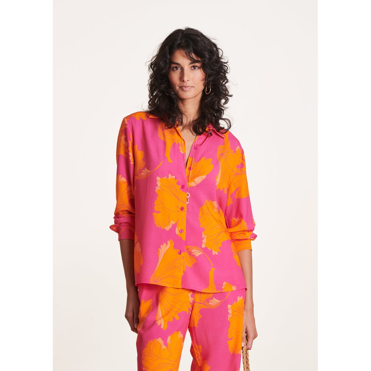Chemise ample à imprimé fleuri rose/orange, LA FEE MARABOUTEE