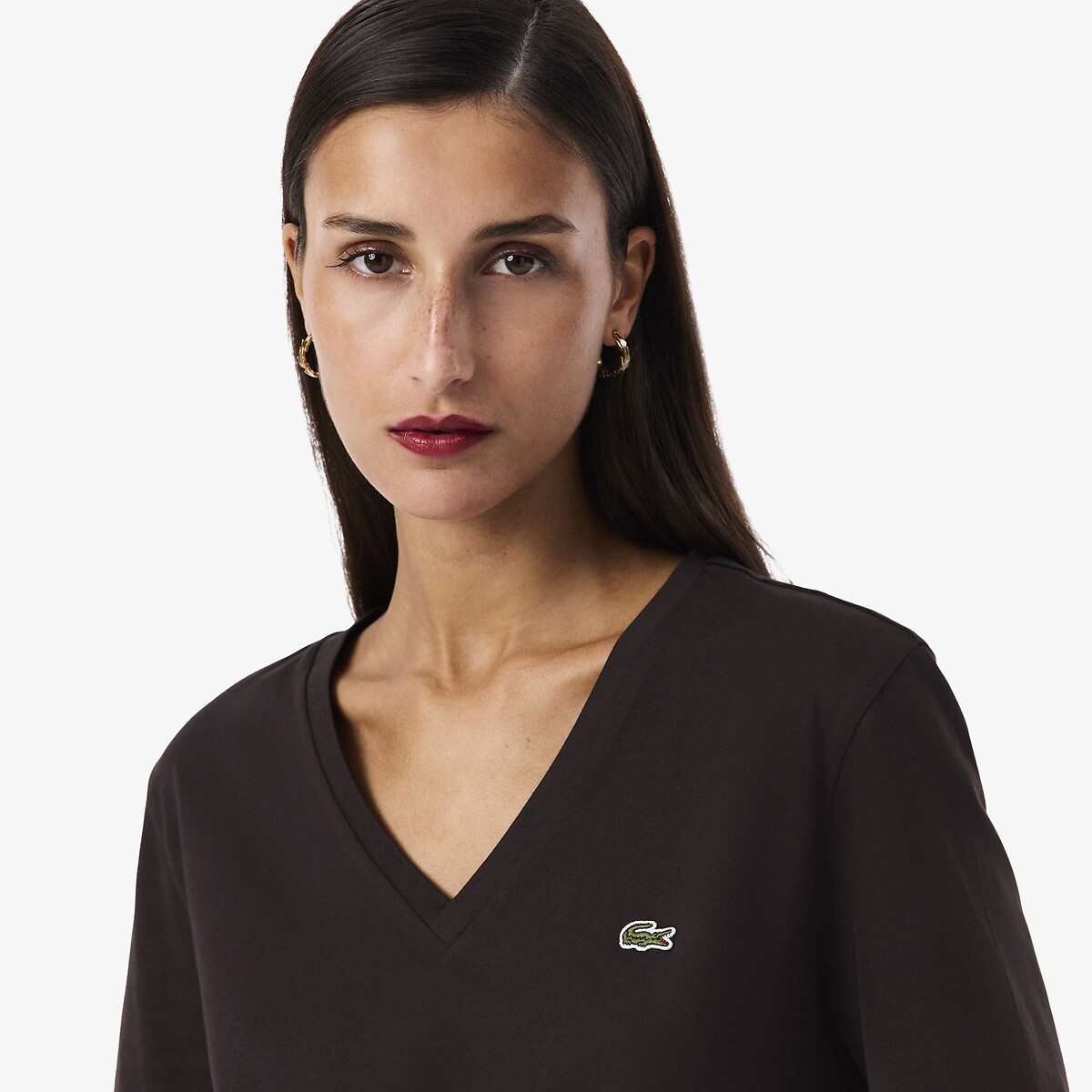 T-shirt met korte mouwen en V-hals zwart, LACOSTE