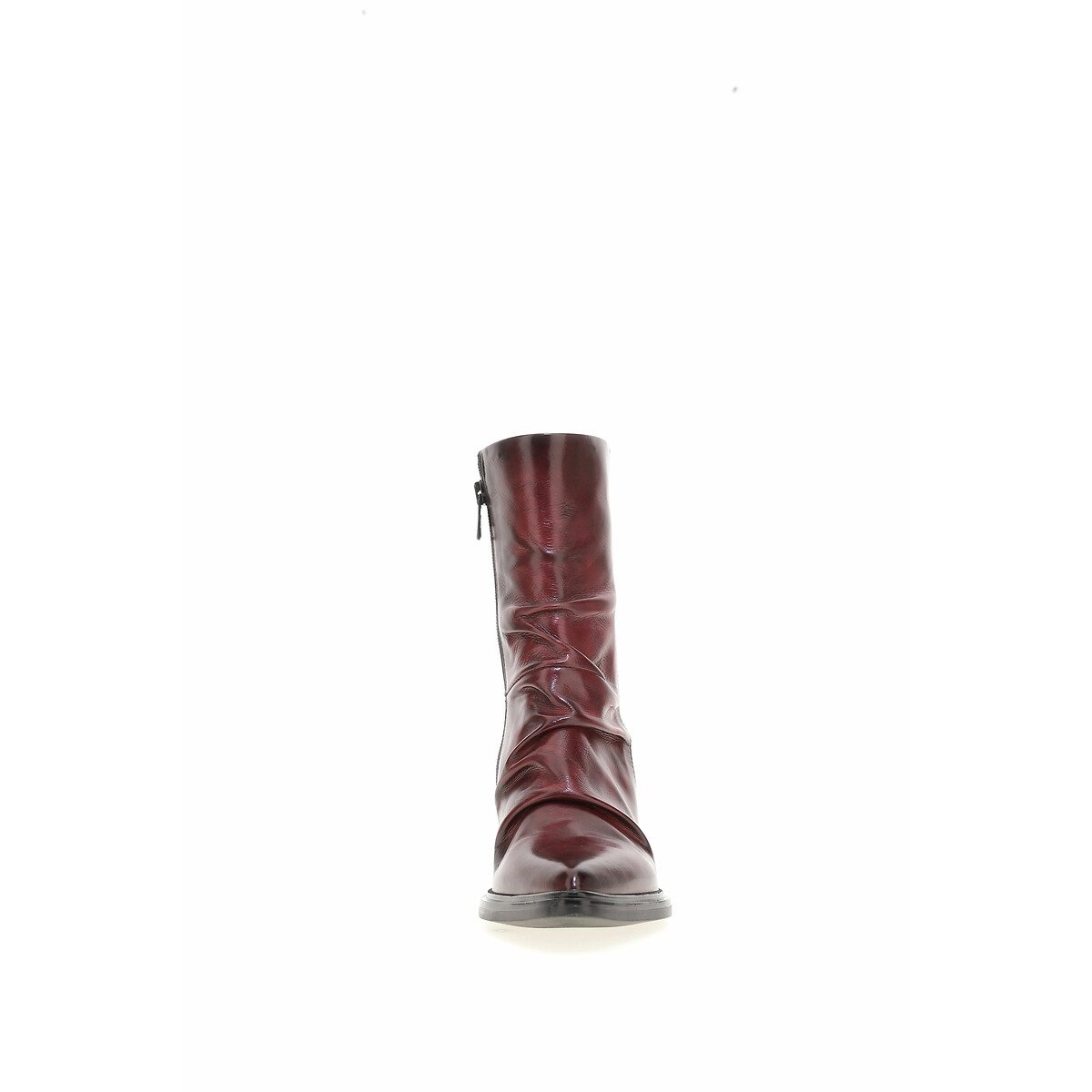 Ruched Leather Ankle Boots with Pointed Toe red, MJUS