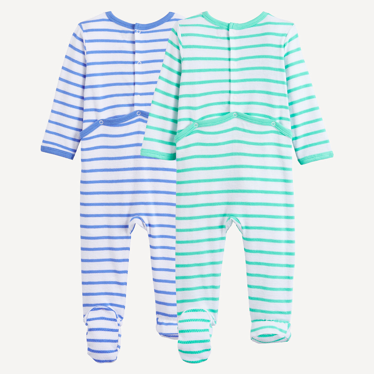 Pack of 2 Striped Textured Jersey Sleepsuits assorted, LA REDOUTE COLLECTIONS