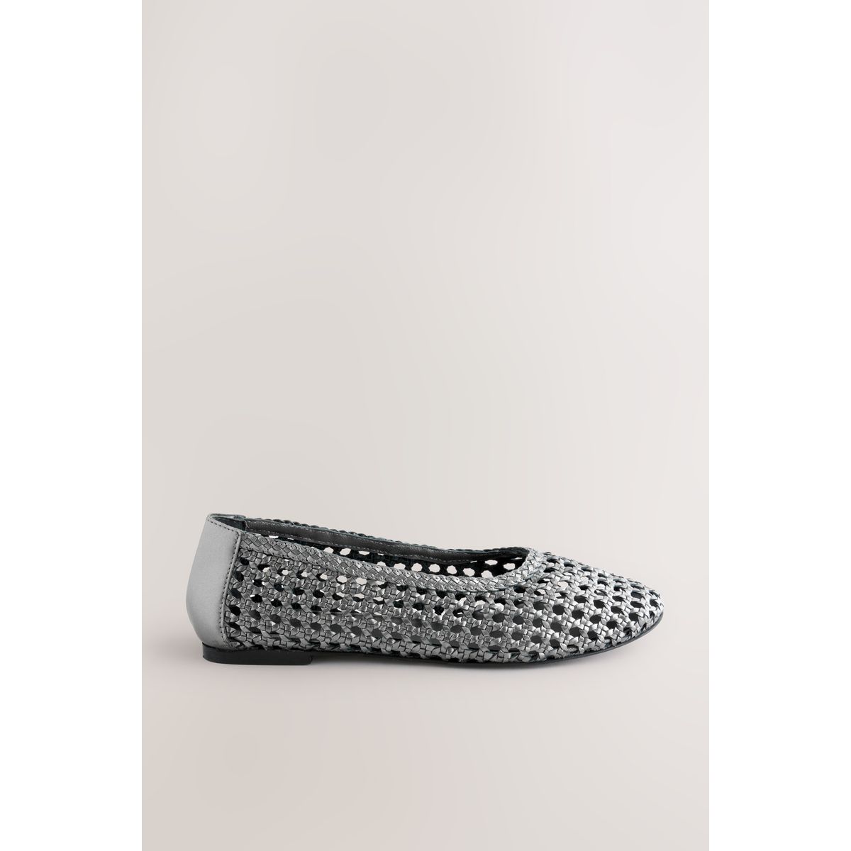 Ballerines en cuir tissé argent, NEXT