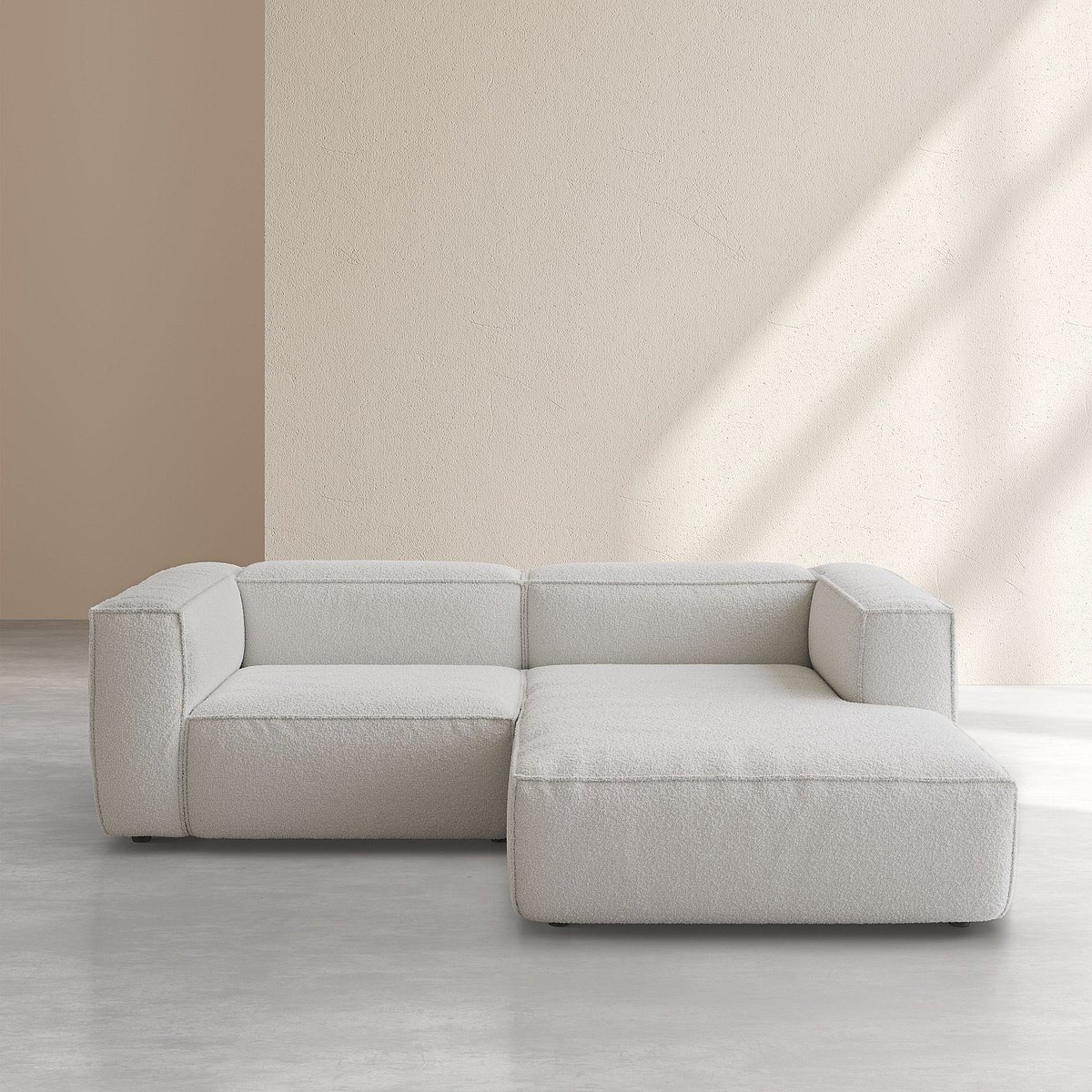 Canapé d'angle droit en tissu bouclette KUTI beige, HABITAT