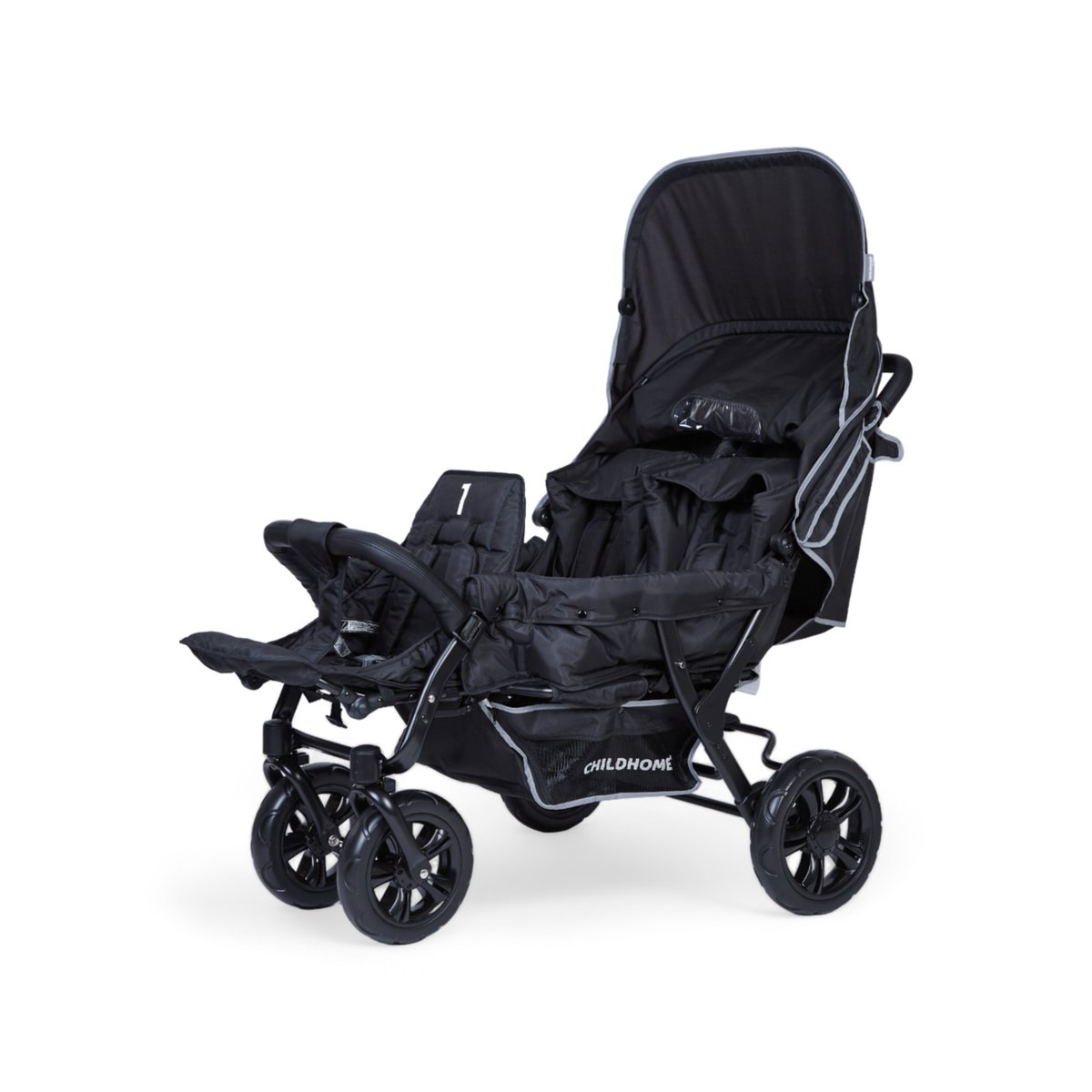 Triplette poussette capacité 3 enfants + housse de pluie + pare-soleil noir, CHILDHOME