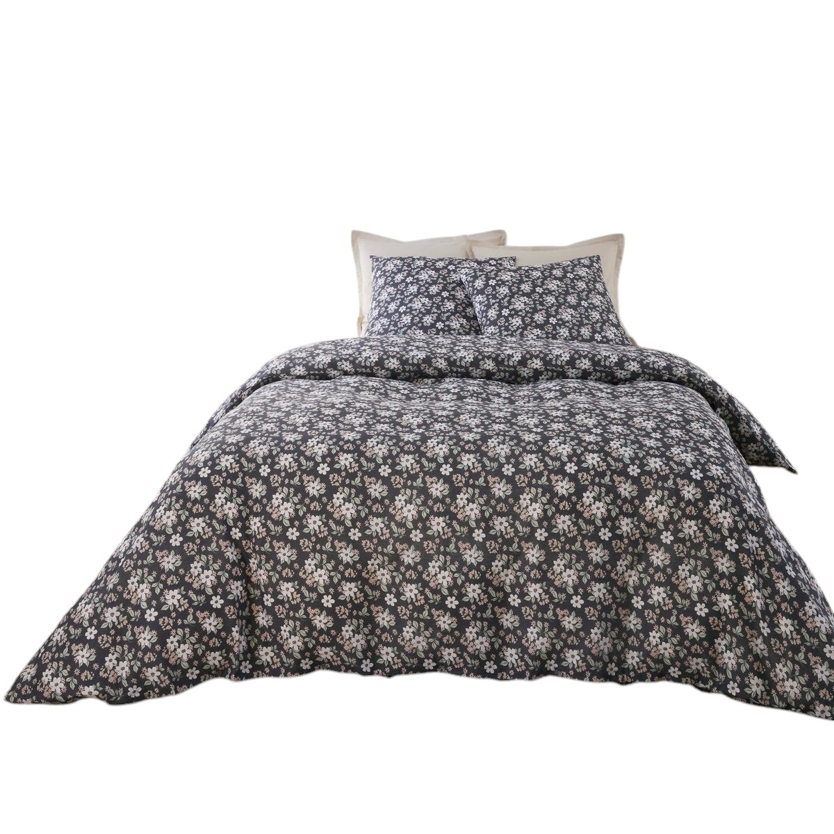 Parure de lit gaze de coton Sakura gris, EDEN