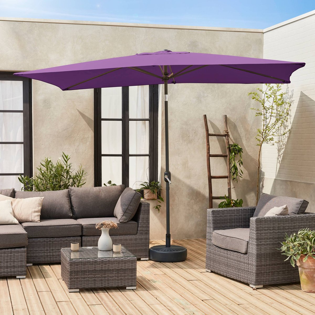 Parasol rectangulaire 2x3m avec mât central TOUQUET gris, SWEEEK