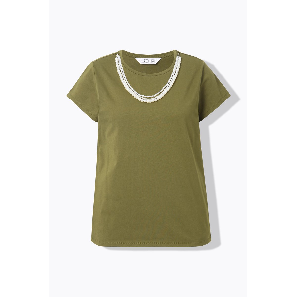 T-shirt coupe Classic, collier amovible vert mousse, STUDIO UNTOLD
