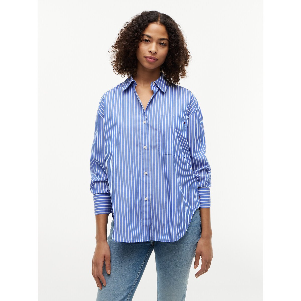 Chemise en popeline à rayures rayé bleu/blanc, TOMMY HILFIGER
