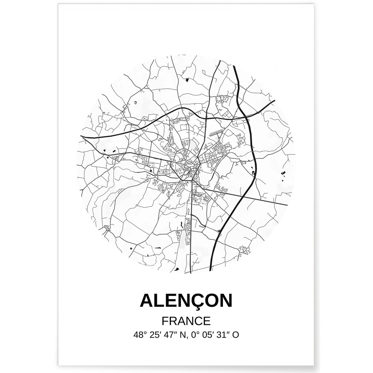 Affiche Carte Alençon blanc, L'AFFICHERIE