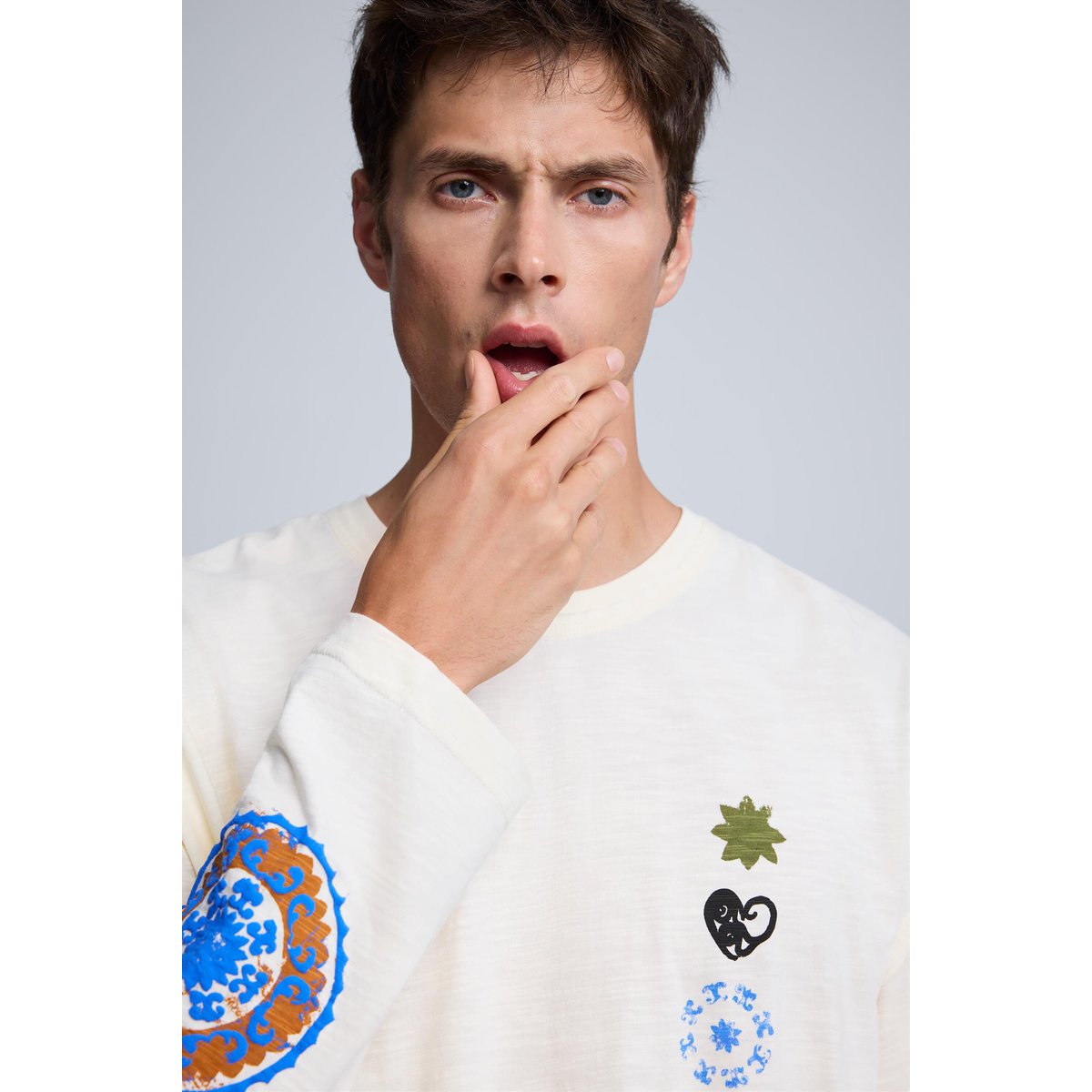 T-shirt à manches longues imprimé blanc, DESIGUAL