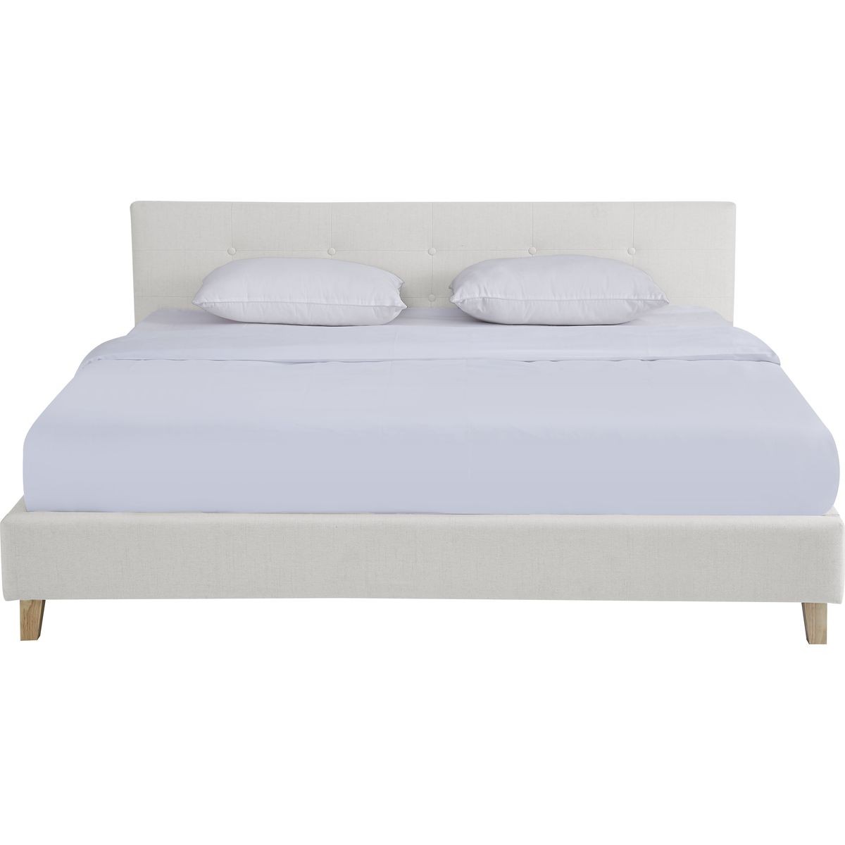 Lit avec tête de lit en tissu - MILO beige, HOMIFAB