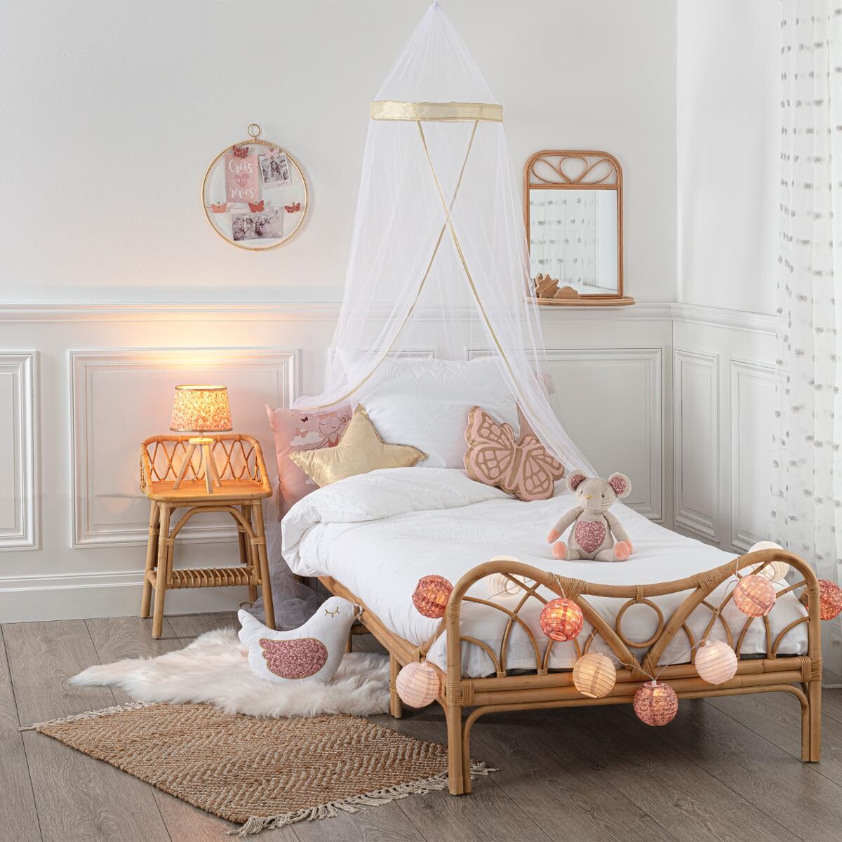 Lit enfant 1 place en rotin COLETTE beige moyen, ATMOSPHERA FOR KIDS