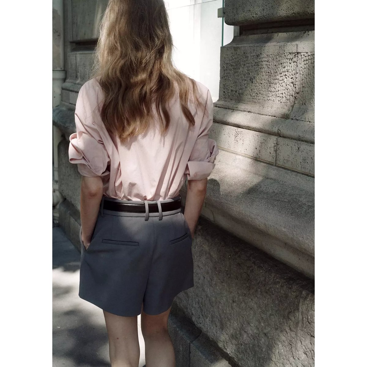 Chemise en popeline manches trois quarts rose pastel, MANGO
